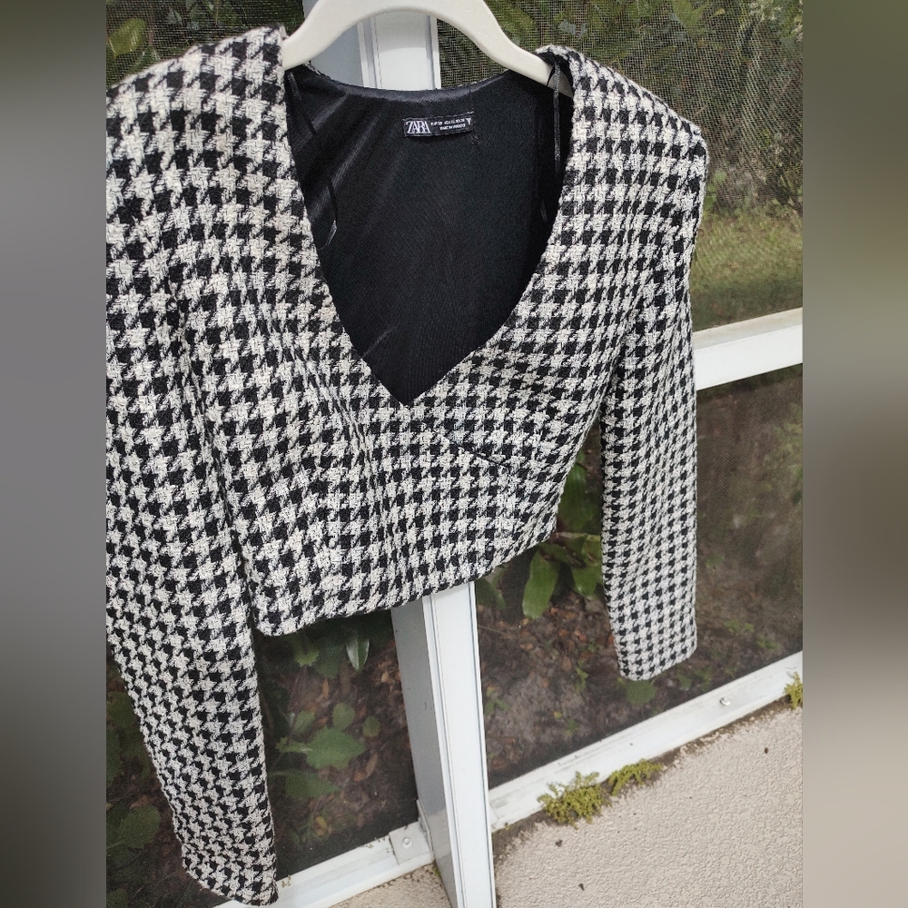 Zara Houndstooth Cropped Blazer